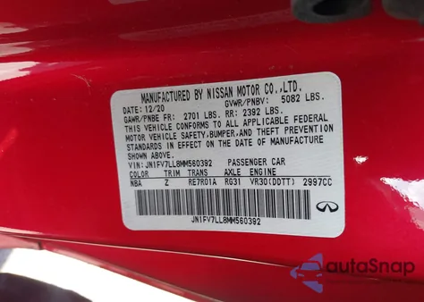 2021 Infiniti Q60 Red Sport 400 из США, поврежденный, VIN JN1FV7LL8MM560392